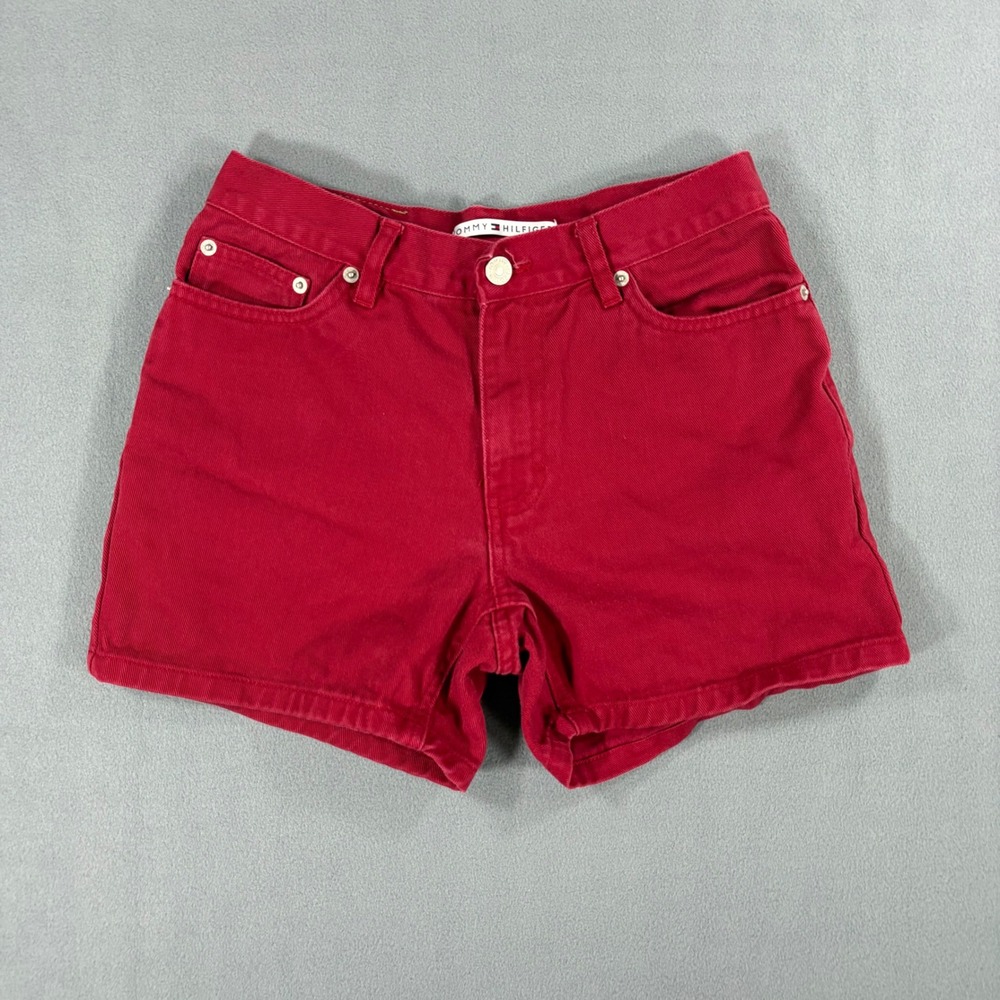 Tommy Hilfiger Denim Shorts Womens 4 Red Excellent 90s Preppy Cotton 11/00